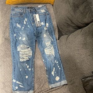 Boyfriend Jean, Size: 9, ripped, Color: denim blue, white dot patterns